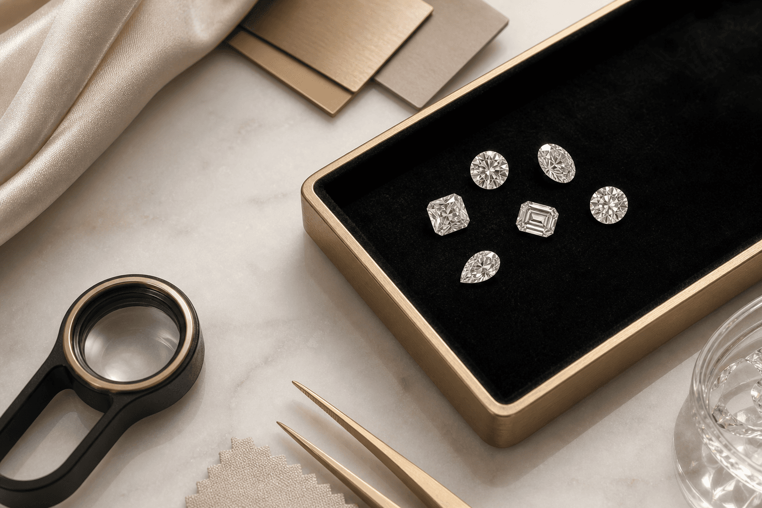 Loose lab-grown diamonds in multiple refined cuts